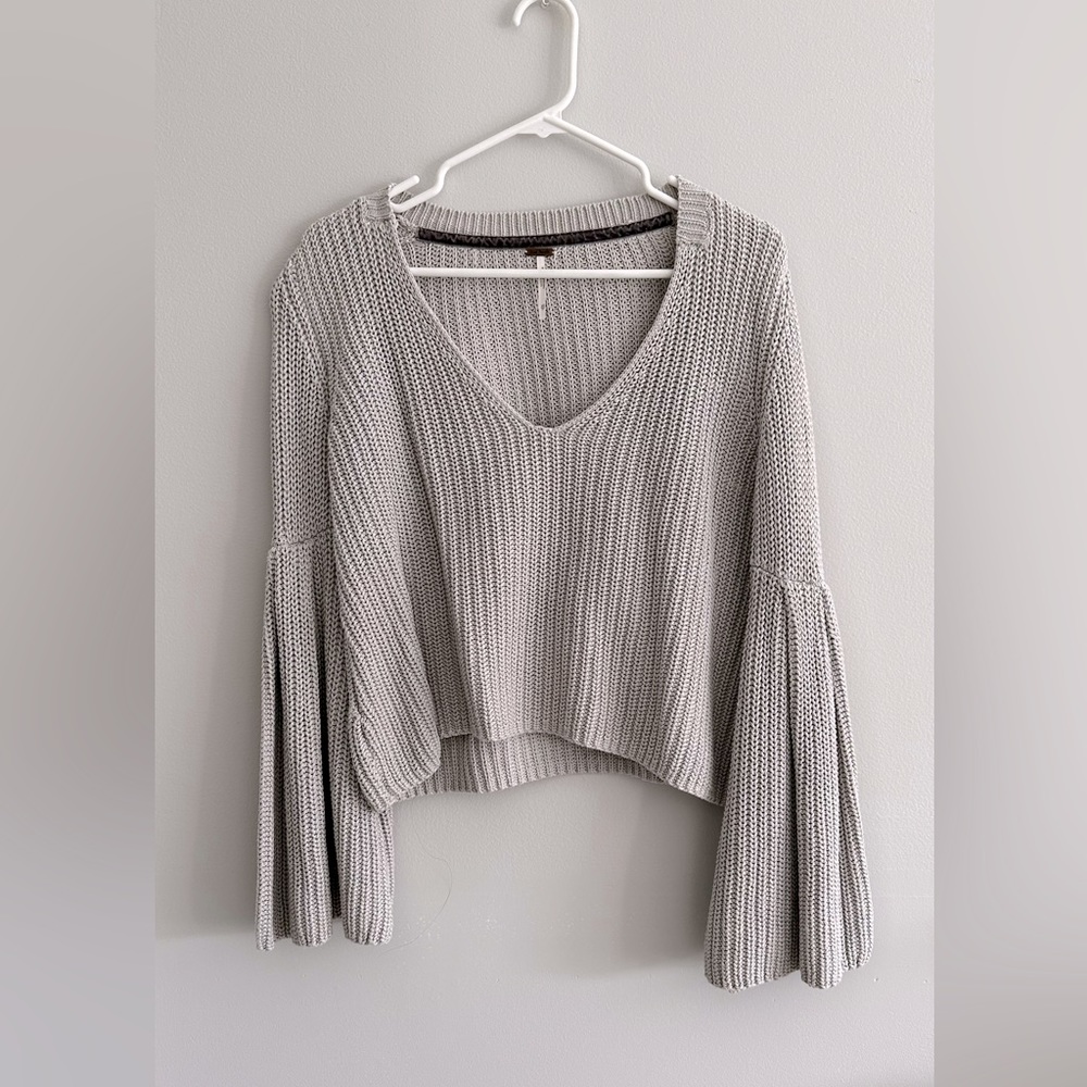 Grey Free People Trumpet Sleeve Sweater